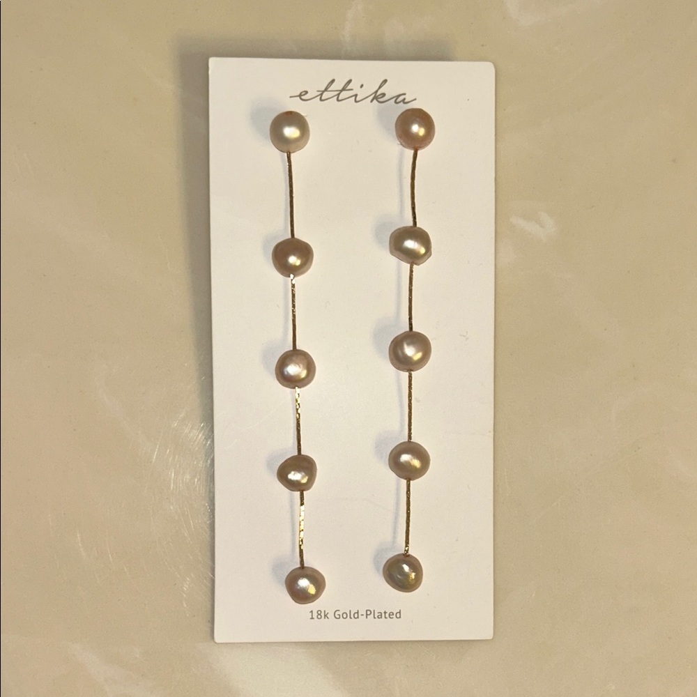 Ettika Gold-Plated Pearl Linear Earrings